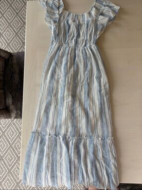 Light Blue & White Striped Maxi Dress